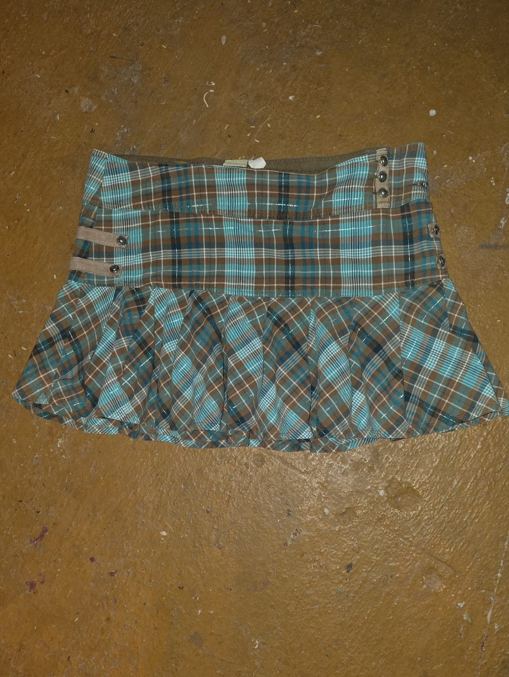 O'Neill Teal and Brown Plaid Ruffle Mini Skirt